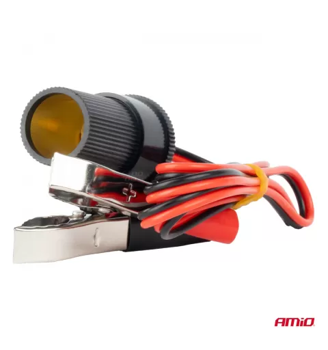 Žiebtuvėlio lizdo adapteris su krokodilo tipo išvadu 12V 24V 100cm AMIO-03804