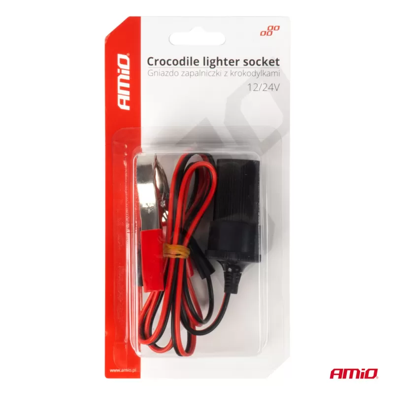 Žiebtuvėlio lizdo adapteris su krokodilo tipo išvadu 12V 24V 100cm AMIO-03804
