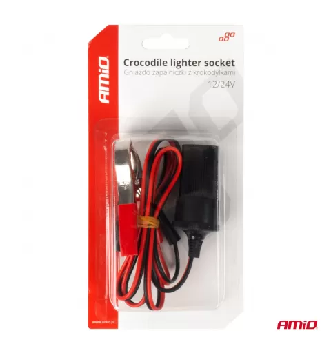 Žiebtuvėlio lizdo adapteris su krokodilo tipo išvadu 12V 24V 100cm AMIO-03804