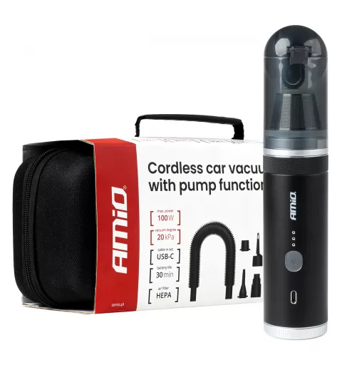 Belaidis automobilinis dulkių siurblys be šepetėlių variklio, su siurbimo funkcija, 100W 20kPa USB-C AMIO-04785