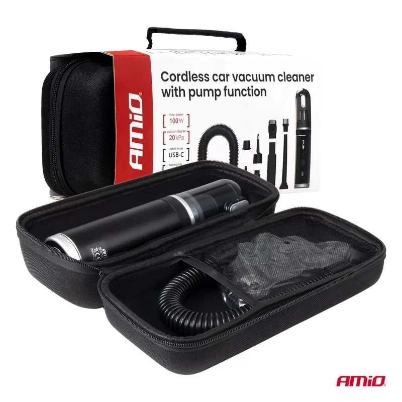 Belaidis automobilinis dulkių siurblys be šepetėlių variklio, su siurbimo funkcija, 100W 20kPa USB-C AMIO-04785