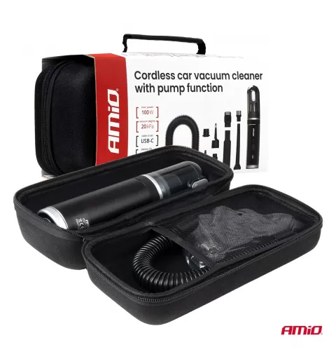 Belaidis automobilinis dulkių siurblys be šepetėlių variklio, su siurbimo funkcija, 100W 20kPa USB-C AMIO-04785