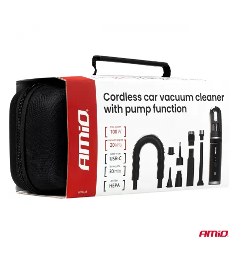Belaidis automobilinis dulkių siurblys be šepetėlių variklio, su siurbimo funkcija, 100W 20kPa USB-C AMIO-04785