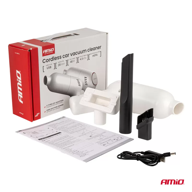 Belaidis automobilinis dulkių siurblys 40W 4,5kPa USB-C VC-07 HEPA AMIO-04415