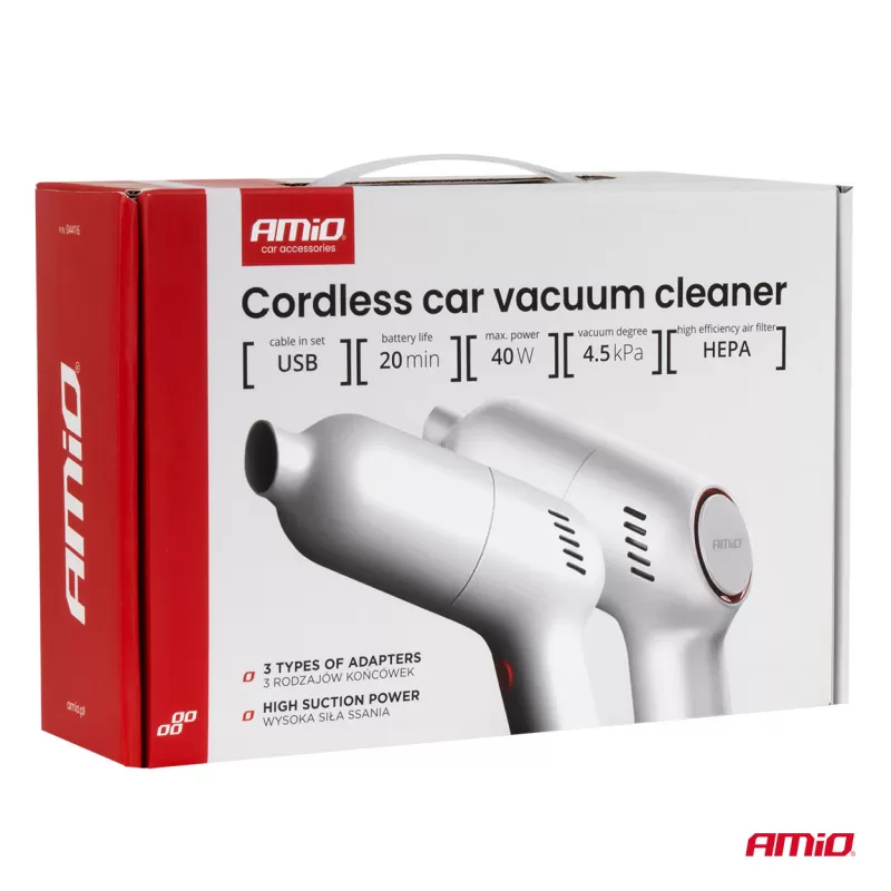 Belaidis automobilinis dulkių siurblys 40W 4,5kPa USB-C VC-07 HEPA AMIO-04415