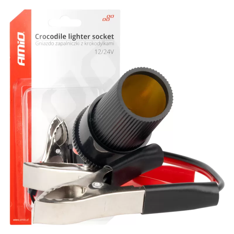 Krokodilo tipo adapteris žiebtuvėlio lizdui 12V 24V 15cm AMIO-03803