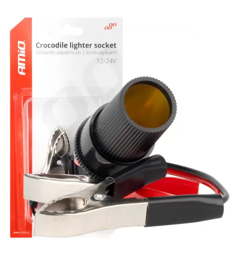 Krokodilo tipo adapteris žiebtuvėlio lizdui 12V 24V 15cm AMIO-03803