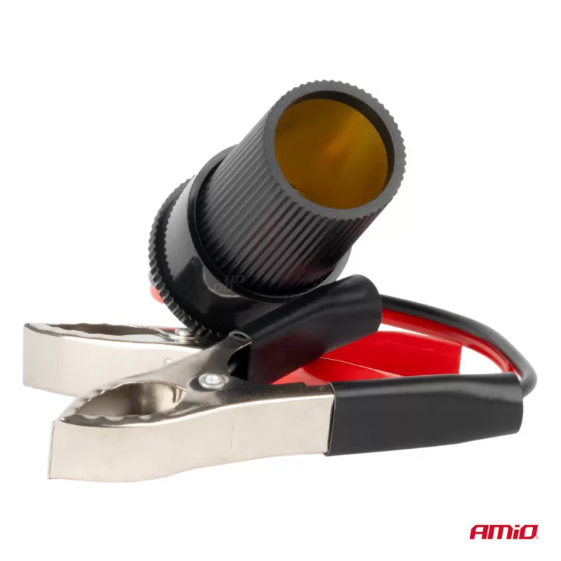 Krokodilo tipo adapteris žiebtuvėlio lizdui 12V 24V 15cm AMIO-03803