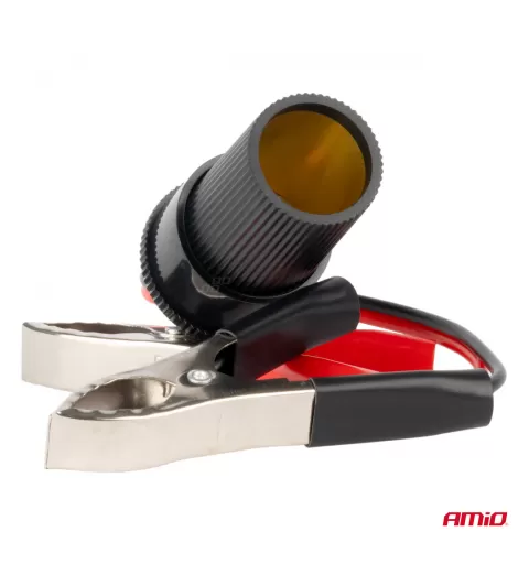 Krokodilo tipo adapteris žiebtuvėlio lizdui 12V 24V 15cm AMIO-03803