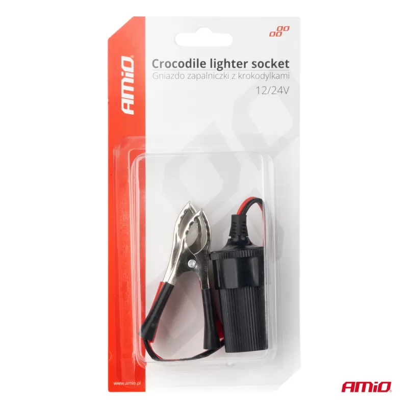 Krokodilo tipo adapteris žiebtuvėlio lizdui 12V 24V 15cm AMIO-03803