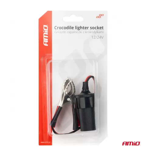 Krokodilo tipo adapteris žiebtuvėlio lizdui 12V 24V 15cm AMIO-03803