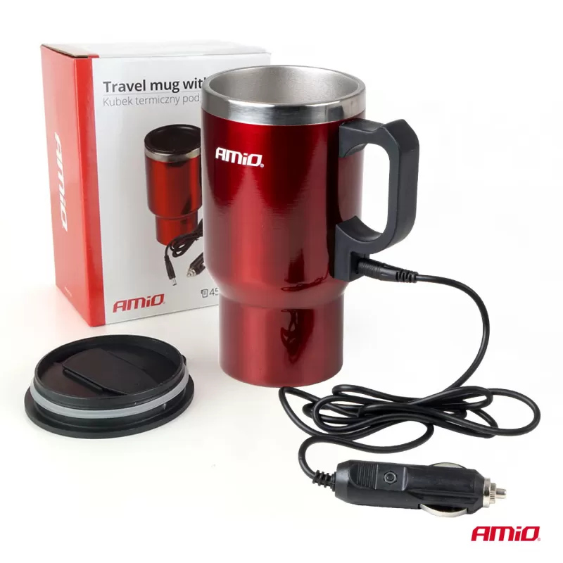 DC automobilinis virdulys/puodelis 450ml, raudonas, 12V