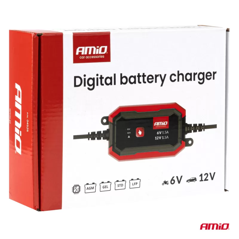 Skaitmeninis akumuliatoriaus įkroviklis AGM GEL STD LiFePo4 MAX 1,5A 6/12V AMIO-04526