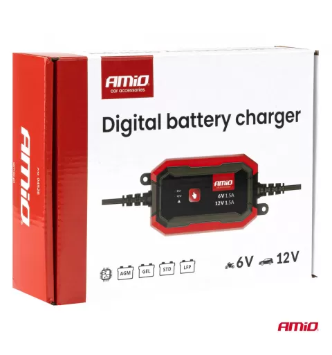 Skaitmeninis akumuliatoriaus įkroviklis AGM GEL STD LiFePo4 MAX 1,5A 6/12V AMIO-04526