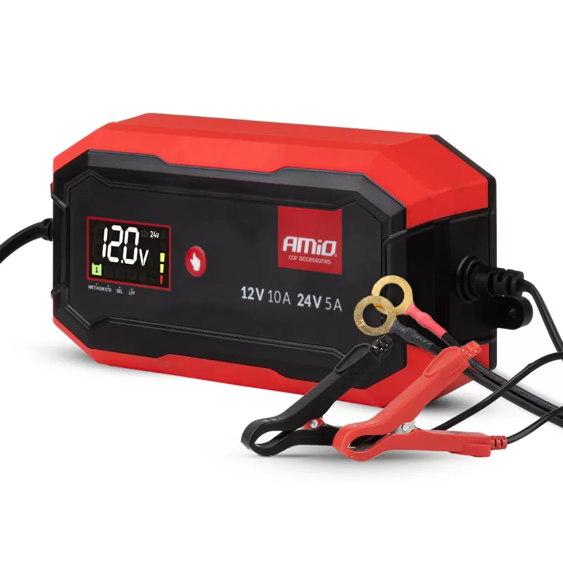 Skaitmeninis akumuliatoriaus įkroviklis AGM GEL STD LiFePo4 MAX 10A 12/24V PRO AMIO-04528