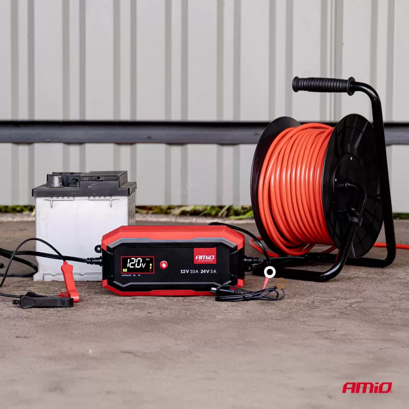 Skaitmeninis akumuliatoriaus įkroviklis AGM GEL STD LiFePo4 MAX 10A 12/24V PRO AMIO-04528