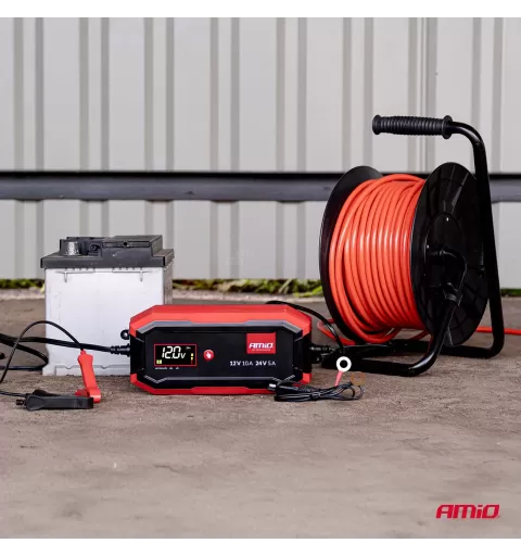 Skaitmeninis akumuliatoriaus įkroviklis AGM GEL STD LiFePo4 MAX 10A 12/24V PRO AMIO-04528
