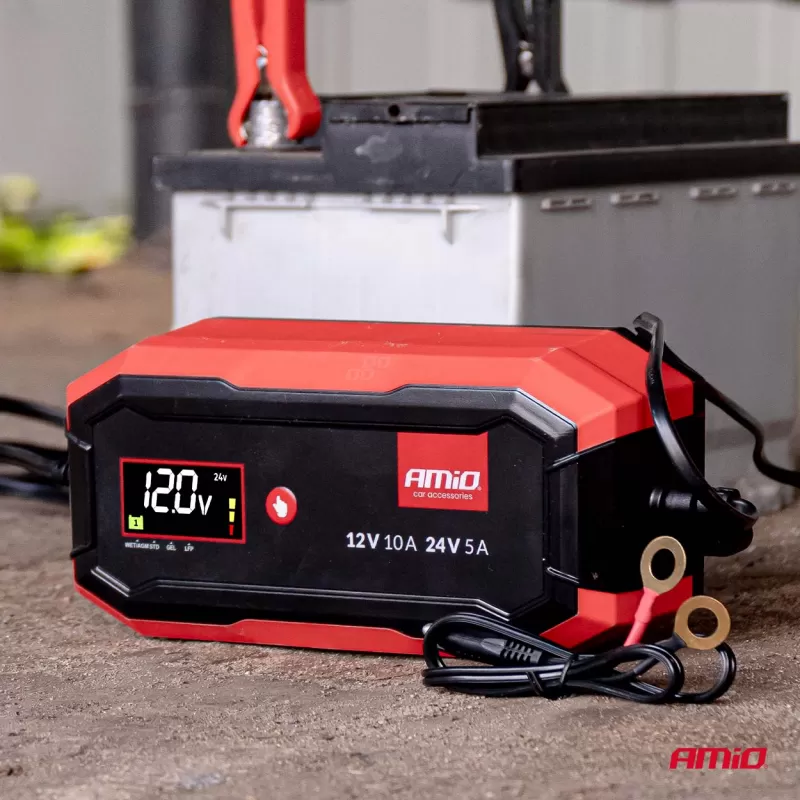 Skaitmeninis akumuliatoriaus įkroviklis AGM GEL STD LiFePo4 MAX 10A 12/24V PRO AMIO-04528