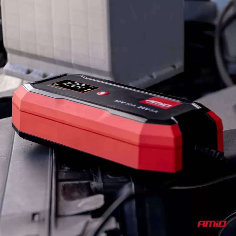 Skaitmeninis akumuliatoriaus įkroviklis AGM GEL STD LiFePo4 MAX 10A 12/24V PRO AMIO-04528