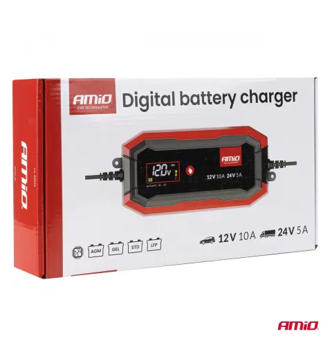 Skaitmeninis akumuliatoriaus įkroviklis AGM GEL STD LiFePo4 MAX 10A 12/24V PRO AMIO-04528