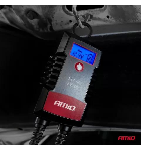 Skaitmeninis akumuliatoriaus įkroviklis AGM GEL STD LiFePo4 MAX 4A 6/12V PRO HOOK AMIO-04531