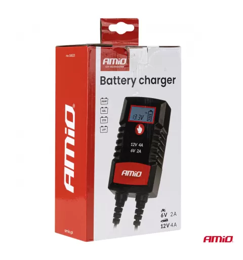 Skaitmeninis akumuliatoriaus įkroviklis AGM GEL STD LiFePo4 MAX 4A 6/12V PRO HOOK AMIO-04531