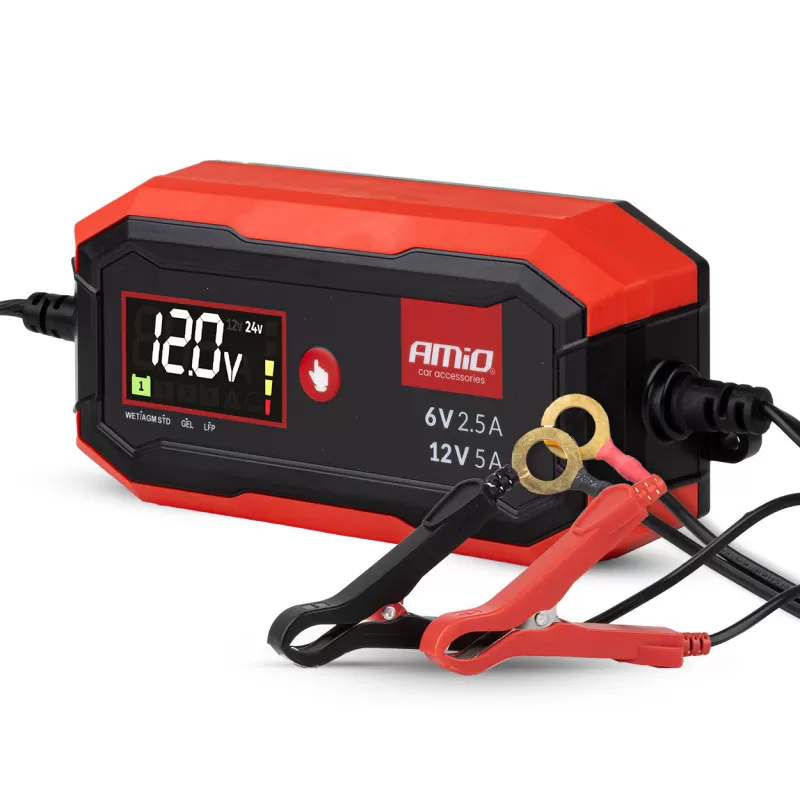 Skaitmeninis akumuliatoriaus įkroviklis AGM GEL STD LiFePo4 MAX 5A 6/12V PRO AMIO-04527