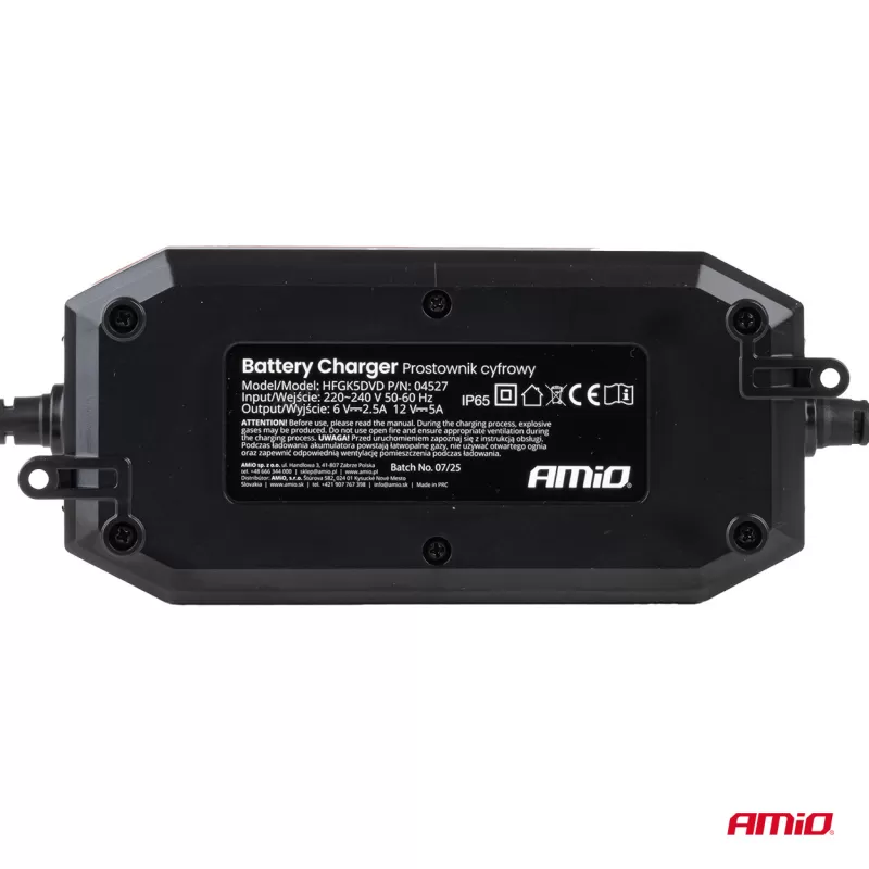 Skaitmeninis akumuliatoriaus įkroviklis AGM GEL STD LiFePo4 MAX 5A 6/12V PRO AMIO-04527