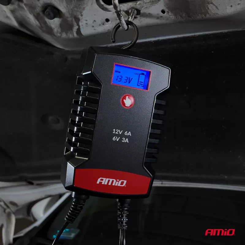 Skaitmeninis akumuliatoriaus įkroviklis AGM GEL STD LiFePo4 MAX 6A 6/12V PRO HOOK AMIO-04532