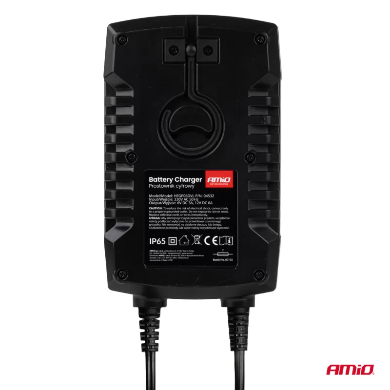 Skaitmeninis akumuliatoriaus įkroviklis AGM GEL STD LiFePo4 MAX 6A 6/12V PRO HOOK AMIO-04532