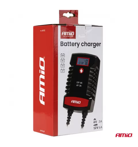 Skaitmeninis akumuliatoriaus įkroviklis AGM GEL STD LiFePo4 MAX 6A 6/12V PRO HOOK AMIO-04532