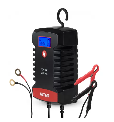 Skaitmeninis akumuliatoriaus įkroviklis AGM GEL STD LiFePo4 MAX 8A 12/24V PRO HOOK AMIO-04533