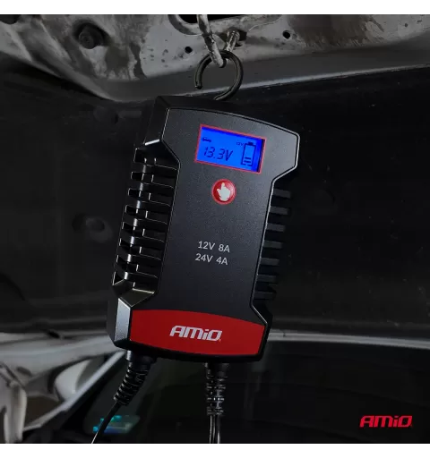 Skaitmeninis akumuliatoriaus įkroviklis AGM GEL STD LiFePo4 MAX 8A 12/24V PRO HOOK AMIO-04533