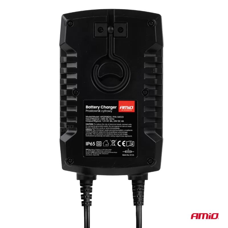 Skaitmeninis akumuliatoriaus įkroviklis AGM GEL STD LiFePo4 MAX 8A 12/24V PRO HOOK AMIO-04533