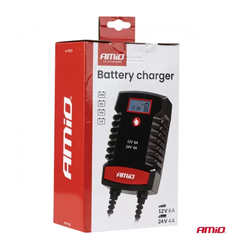 Skaitmeninis akumuliatoriaus įkroviklis AGM GEL STD LiFePo4 MAX 8A 12/24V PRO HOOK AMIO-04533