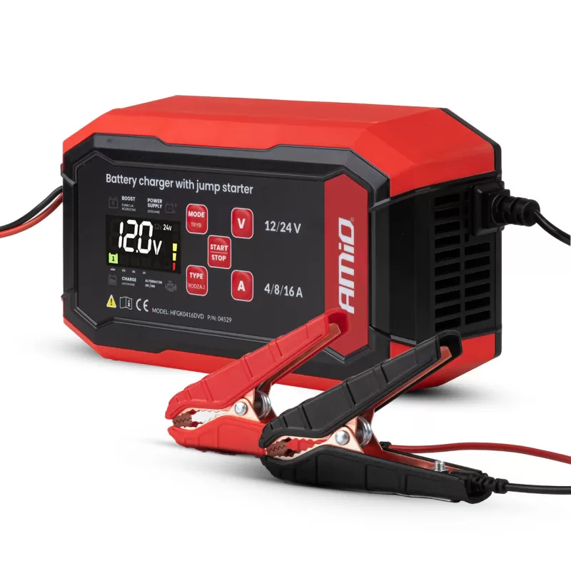 Skaitmeninis akumuliatoriaus įkroviklis BOOST AGM GEL STD LiFePo4 MAX 16A 12/24V PRO AMIO-04529