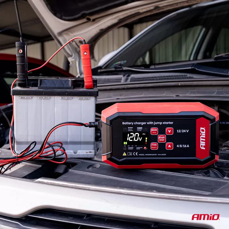 Skaitmeninis akumuliatoriaus įkroviklis BOOST AGM GEL STD LiFePo4 MAX 16A 12/24V PRO AMIO-04529