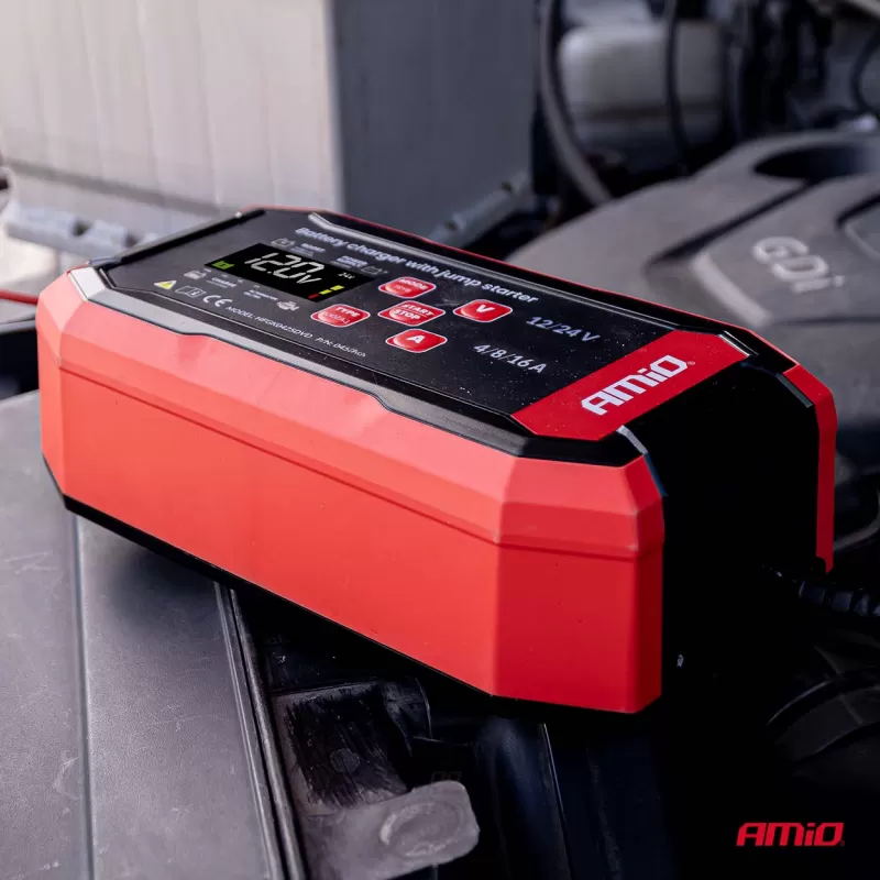 Skaitmeninis akumuliatoriaus įkroviklis BOOST AGM GEL STD LiFePo4 MAX 16A 12/24V PRO AMIO-04529