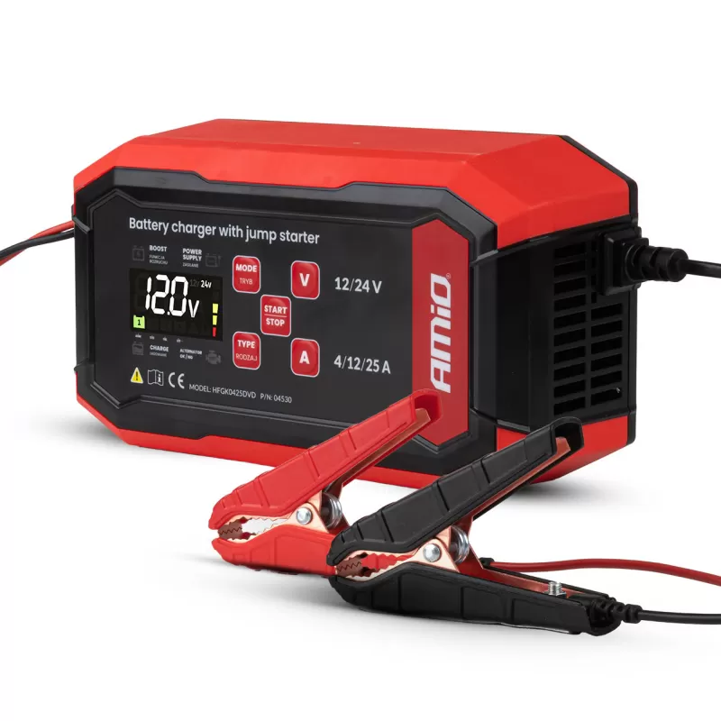 Skaitmeninis akumuliatoriaus įkroviklis BOOST AGM GEL STD LiFePo4 MAX 25A 12/24V PRO AMIO-04530