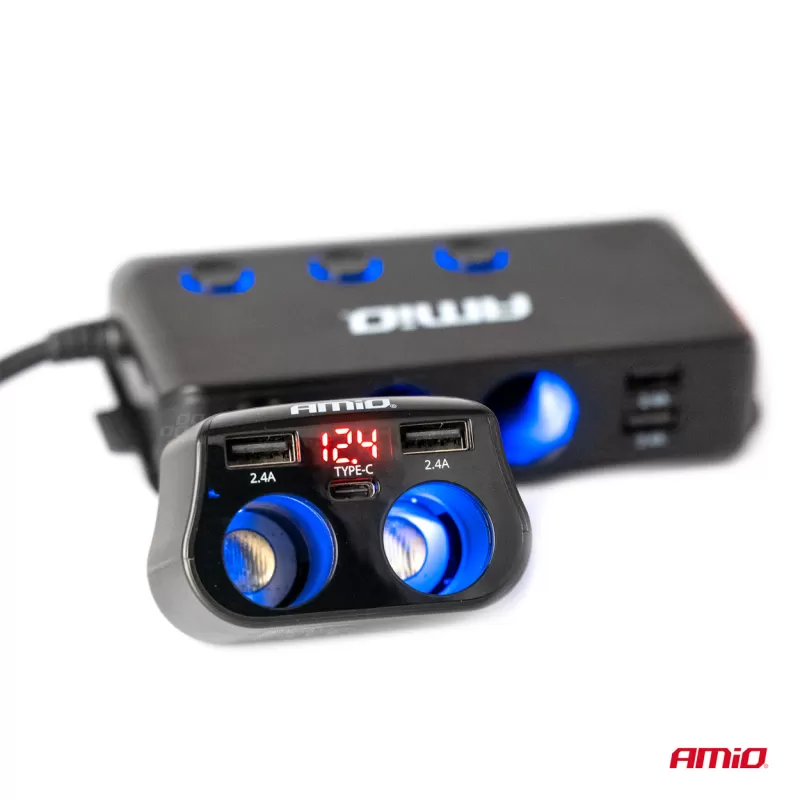 Dvigubas prailgintuvo lizdas 2xUSB 1xUSB C 12/24V maks. 200W AMIO-04173