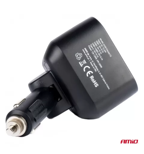 Dvigubas prailgintuvo lizdas 2xUSB 1xUSB C 12/24V maks. 200W AMIO-04173