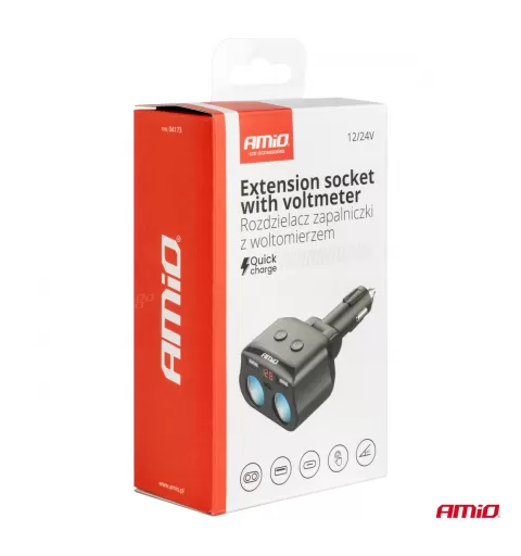 Dvigubas prailgintuvo lizdas 2xUSB 1xUSB C 12/24V maks. 200W AMIO-04173