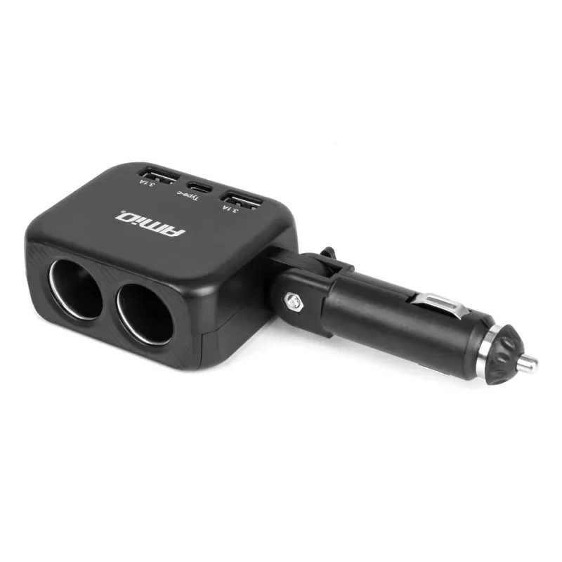 Dvigubas prailgintuvo lizdo įkroviklis 2x USB A 1x USB C 12/24V 100W 180° AMIO-04357