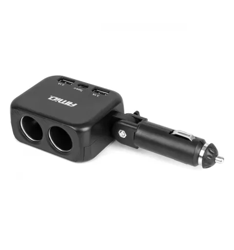 Dvigubas prailgintuvo lizdo įkroviklis 2x USB A 1x USB C 12/24V 100W 180° AMIO-04357