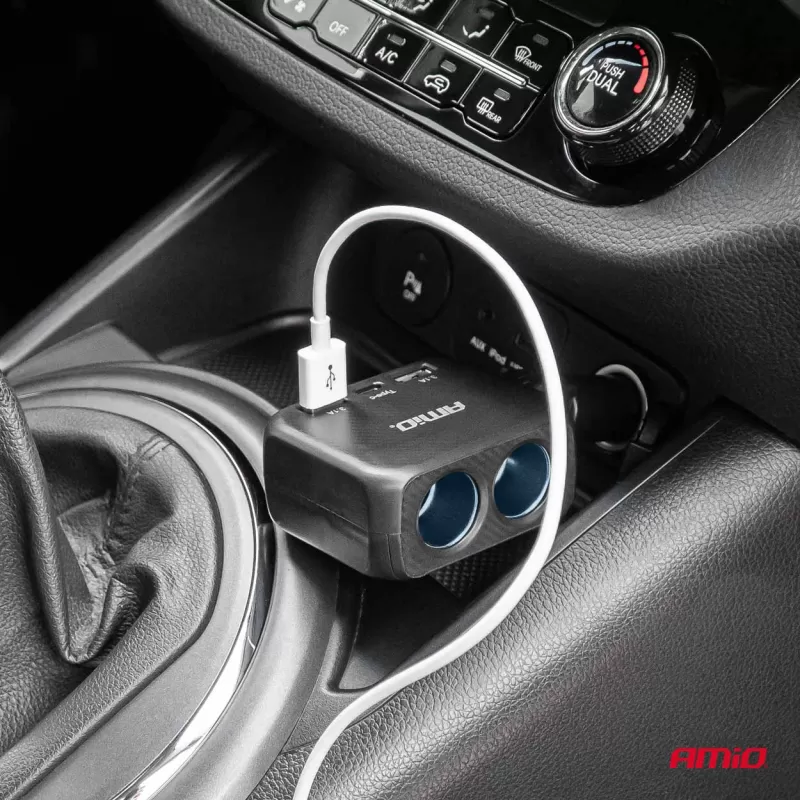 Dvigubas prailgintuvo lizdo įkroviklis 2x USB A 1x USB C 12/24V 100W 180° AMIO-04357