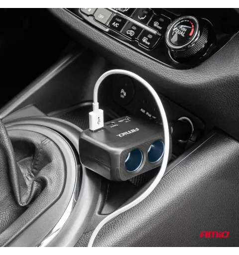 Dvigubas prailgintuvo lizdo įkroviklis 2x USB A 1x USB C 12/24V 100W 180° AMIO-04357