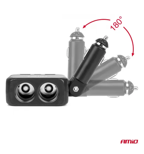 Dvigubas prailgintuvo lizdo įkroviklis 2x USB A 1x USB C 12/24V 100W 180° AMIO-04357