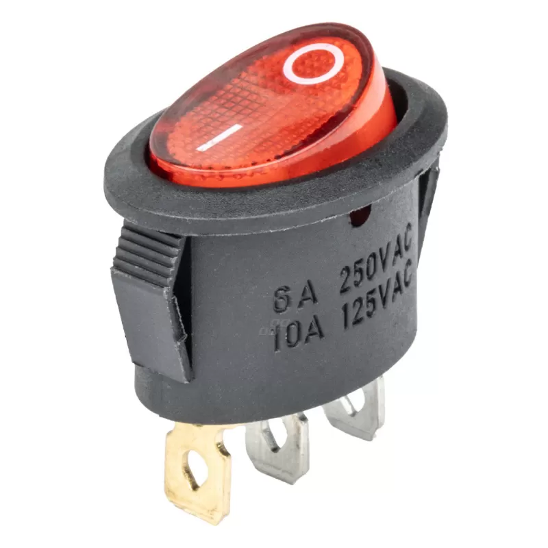 Elipsės formos jungiklis 12V/230V (su raudona lempute) BU02