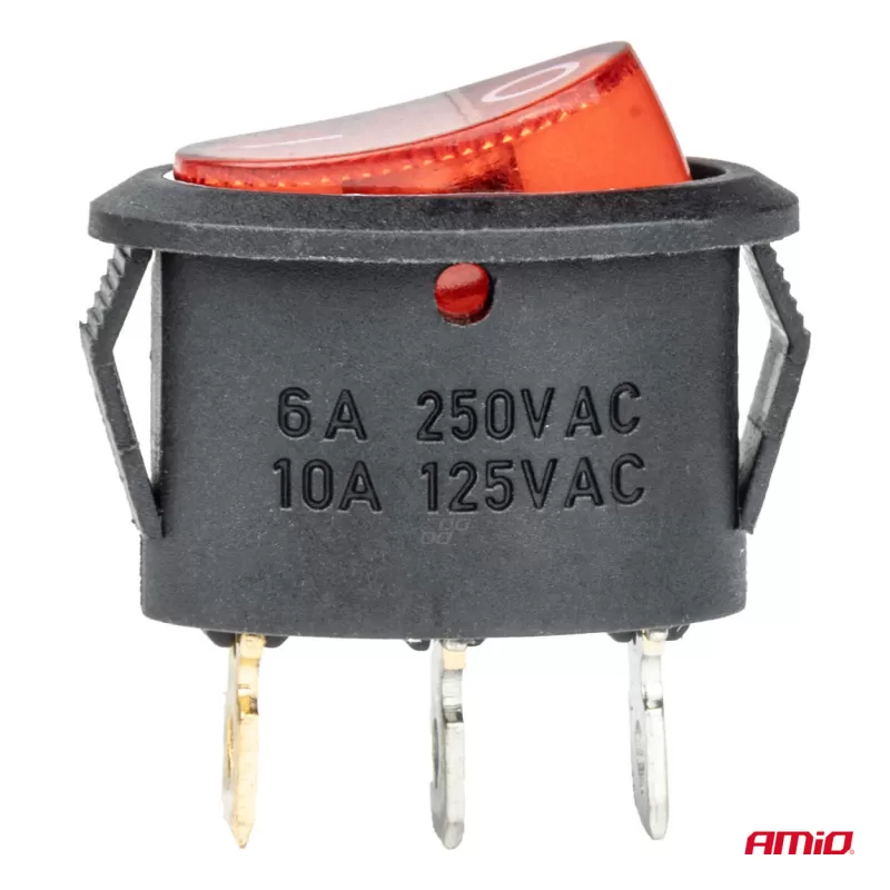 Elipsės formos jungiklis 12V/230V (su raudona lempute) BU02