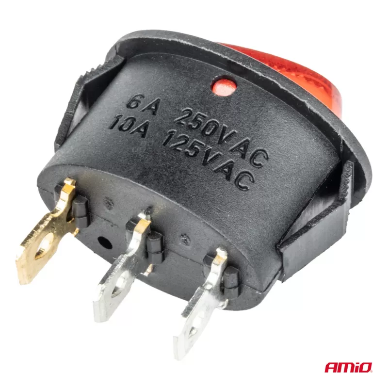 Elipsės formos jungiklis 12V/230V (su raudona lempute) BU02